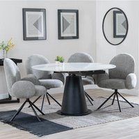 Product photograph of Carrara White Ceramic 4 Seater Round Extending Dining Set - 4 Theo Dark Grey Fabric Swivel Dining Chair - Get 2 Chairs Free from Choice Furniture Superstore