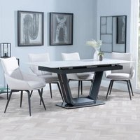 Product photograph of Alpha White Ceramic Extending Dining Set - Ace Beige Fabric Swivel Dining Chair from Choice Furniture Superstore