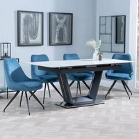 Product photograph of Alpha White Ceramic Extending Dining Set - Arctic Blue Velvet Fabric Swivel Dining Chair from Choice Furniture Superstore