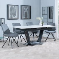 Product photograph of Alpha White Ceramic Extending Dining Set - Boden Grey Fabric Swivel Dining Chair from Choice Furniture Superstore