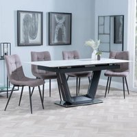 Product photograph of Alpha White Ceramic Extending Dining Set - Corona Camel Fabric Dining Chair from Choice Furniture Superstore