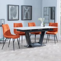 Product photograph of Alpha White Ceramic Extending Dining Set - Corona Orange Fabric Dining Chair from Choice Furniture Superstore