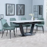 Product photograph of Alpha White Ceramic Extending Dining Set - Darwin Green Fabric Dining Chair from Choice Furniture Superstore