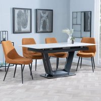 Product photograph of Alpha White Ceramic Extending Dining Set - Darwin Orange Fabric Dining Chair from Choice Furniture Superstore