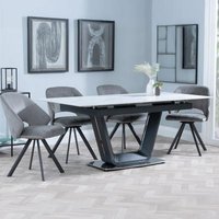 Product photograph of Alpha White Ceramic Extending Dining Set - Ion Dark Grey Velvet Fabric Swivel Dining Chair from Choice Furniture Superstore