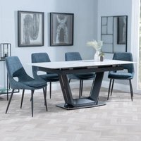 Product photograph of Alpha White Ceramic Extending Dining Set - Peyton Blue Fabric Dining Chair from Choice Furniture Superstore