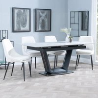 Product photograph of Alpha White Ceramic Extending Dining Set - Peyton Cream Fabric Dining Chair from Choice Furniture Superstore