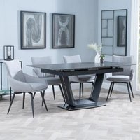 Product photograph of Alpha Black Ceramic Extending Dining Set - Ace Grey Fabric Swivel Dining Chair from Choice Furniture Superstore