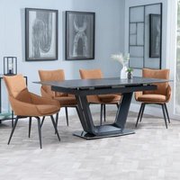 Product photograph of Alpha Black Ceramic Extending Dining Set - Ace Orange Fabric Swivel Dining Chair from Choice Furniture Superstore