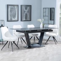 Product photograph of Alpha Black Ceramic Extending Dining Set - Arctic Cream Velvet Fabric Swivel Dining Chair from Choice Furniture Superstore