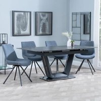 Product photograph of Alpha Black Ceramic Extending Dining Set - Boden Dark Grey Fabric Swivel Dining Chair from Choice Furniture Superstore