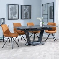 Product photograph of Alpha Black Ceramic Extending Dining Set - Boden Orange Fabric Swivel Dining Chair from Choice Furniture Superstore