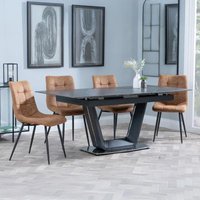 Product photograph of Alpha Black Ceramic Extending Dining Set - Corona Brown Fabric Dining Chair from Choice Furniture Superstore