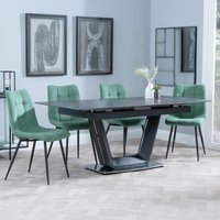 Product photograph of Alpha Black Ceramic Extending Dining Set - Corona Green Fabric Dining Chair from Choice Furniture Superstore