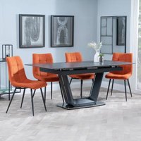 Product photograph of Alpha Black Ceramic Extending Dining Set - Corona Orange Fabric Dining Chair from Choice Furniture Superstore