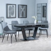 Product photograph of Alpha Black Ceramic Extending Dining Set - Darwin Grey Fabric Dining Chair from Choice Furniture Superstore
