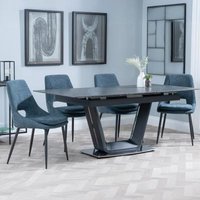 Product photograph of Alpha Black Ceramic Extending Dining Set - Peyton Blue Fabric Dining Chair from Choice Furniture Superstore