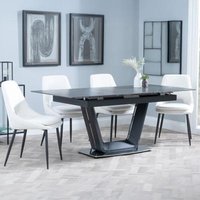 Product photograph of Alpha Black Ceramic Extending Dining Set - Peyton Cream Fabric Dining Chair from Choice Furniture Superstore