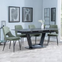 Product photograph of Alpha Black Ceramic Extending Dining Set - Peyton Green Fabric Dining Chair from Choice Furniture Superstore