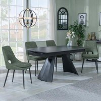 Product photograph of Kinston Black Ceramic Extending Dining Set - Peyton Green Fabric Dining Chair from Choice Furniture Superstore