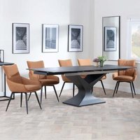 Product photograph of Anvik Black Ceramic Extending Dining Set - Ace Orange Fabric Swivel Dining Chair from Choice Furniture Superstore