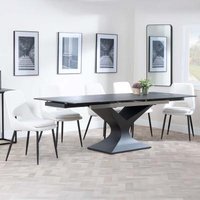 Product photograph of Anvik Black Ceramic Extending Dining Set - Peyton Cream Fabric Dining Chair from Choice Furniture Superstore