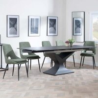Product photograph of Anvik Black Ceramic Extending Dining Set - Peyton Green Fabric Dining Chair from Choice Furniture Superstore