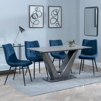 Product photograph of Camilla Grey Ceramic 4 Seater Dining Set - 4 Corona Blue Fabric Dining Chair from Choice Furniture Superstore