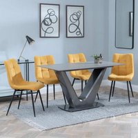 Product photograph of Camilla Grey Ceramic 4 Seater Dining Set - 4 Corona Yellow Fabric Dining Chair from Choice Furniture Superstore