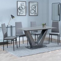 Product photograph of Camilla Grey Ceramic 4 Seater Dining Set - 4 Lido Dark Grey Fabric Dining Chair With Black Legs from Choice Furniture Superstore