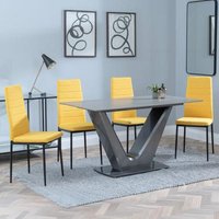 Product photograph of Camilla Grey Ceramic 4 Seater Dining Set - 4 Lido Yellow Fabric Dining Chair With Black Legs from Choice Furniture Superstore