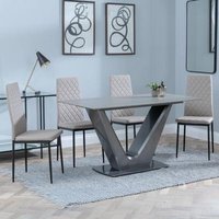 Product photograph of Camilla Grey Ceramic 4 Seater Dining Set - 4 Metro Beige Leather Dining Chair With Black Legs from Choice Furniture Superstore
