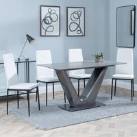 Product photograph of Camilla Grey Ceramic 4 Seater Dining Set - 4 Metro White Leather Dining Chair With Black Legs from Choice Furniture Superstore