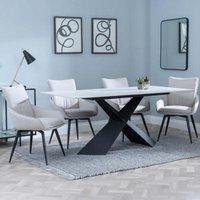 Product photograph of Merlin White Ceramic Dining Set - Ace Beige Fabric Swivel Dining Chair - Get 2 Chairs Free from Choice Furniture Superstore