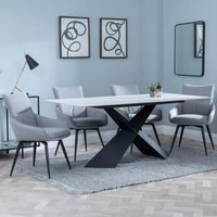 Product photograph of Merlin White Ceramic Dining Set - Ace Grey Fabric Swivel Dining Chair - Get 2 Chairs Free from Choice Furniture Superstore