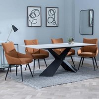 Product photograph of Merlin White Ceramic Dining Set - Ace Orange Fabric Swivel Dining Chair - Get 2 Chairs Free from Choice Furniture Superstore