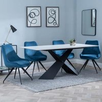 Product photograph of Merlin White Ceramic Dining Set - Arctic Blue Velvet Fabric Swivel Dining Chair - Get 2 Chairs Free from Choice Furniture Superstore