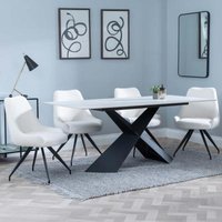 Product photograph of Merlin White Ceramic Dining Set - Arctic Cream Velvet Fabric Swivel Dining Chair - Get 2 Chairs Free from Choice Furniture Superstore