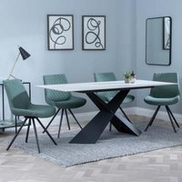 Product photograph of Merlin White Ceramic Dining Set - Boden Green Fabric Swivel Dining Chair - Get 2 Chairs Free from Choice Furniture Superstore