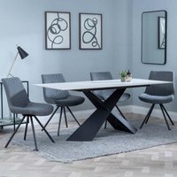 Product photograph of Merlin White Ceramic Dining Set - Boden Grey Fabric Swivel Dining Chair - Get 2 Chairs Free from Choice Furniture Superstore