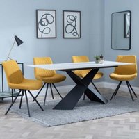 Product photograph of Merlin White Ceramic Dining Set - Boden Yellow Fabric Swivel Dining Chair - Get 2 Chairs Free from Choice Furniture Superstore