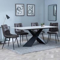 Product photograph of Merlin White Ceramic Dining Set - Corona Grey Fabric Dining Chair from Choice Furniture Superstore
