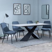 Product photograph of Merlin White Ceramic Dining Set - Darwin Dark Grey Fabric Dining Chair from Choice Furniture Superstore
