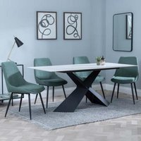 Product photograph of Merlin White Ceramic Dining Set - Darwin Green Fabric Dining Chair from Choice Furniture Superstore