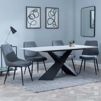 Product photograph of Merlin White Ceramic Dining Set - Darwin Grey Fabric Dining Chair from Choice Furniture Superstore
