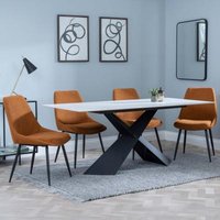 Product photograph of Merlin White Ceramic Dining Set - Darwin Orange Fabric Dining Chair from Choice Furniture Superstore
