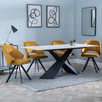 Product photograph of Merlin White Ceramic Dining Set - Ion Mustard Velvet Fabric Swivel Dining Chair - Get 2 Chairs Free from Choice Furniture Superstore