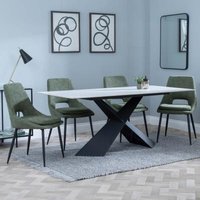 Product photograph of Merlin White Ceramic Dining Set - Peyton Green Fabric Dining Chair from Choice Furniture Superstore