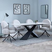 Product photograph of Merlin White Ceramic Dining Set - Theo Grey Fabric Swivel Dining Chair - Get 2 Chairs Free from Choice Furniture Superstore