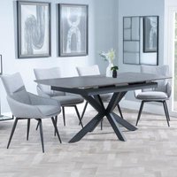 Product photograph of Bari Grey Ceramic Extending Dining Set - Ace Grey Fabric Swivel Dining Chair from Choice Furniture Superstore